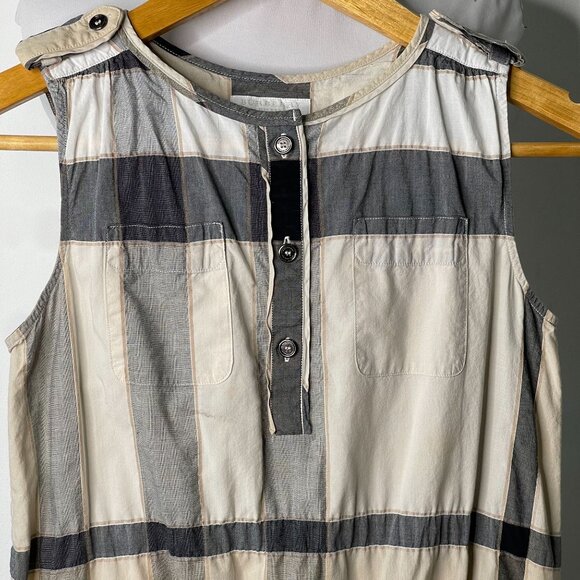 Burberry Kid's Cream Grey Sleeveless Striped Cotton Dress Size 10 Years - Picture 6 of 8